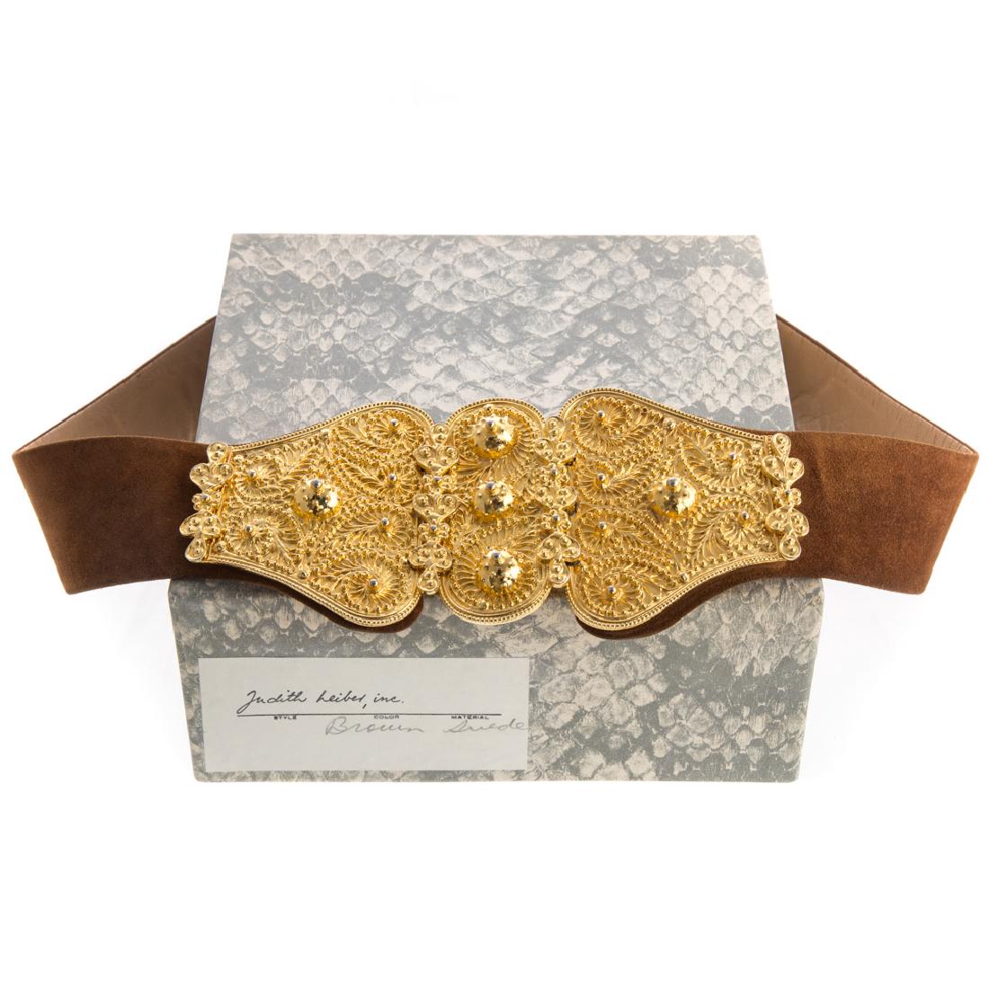 A Judith Leiber Brown Suede & Gold Belt (1 of 5)