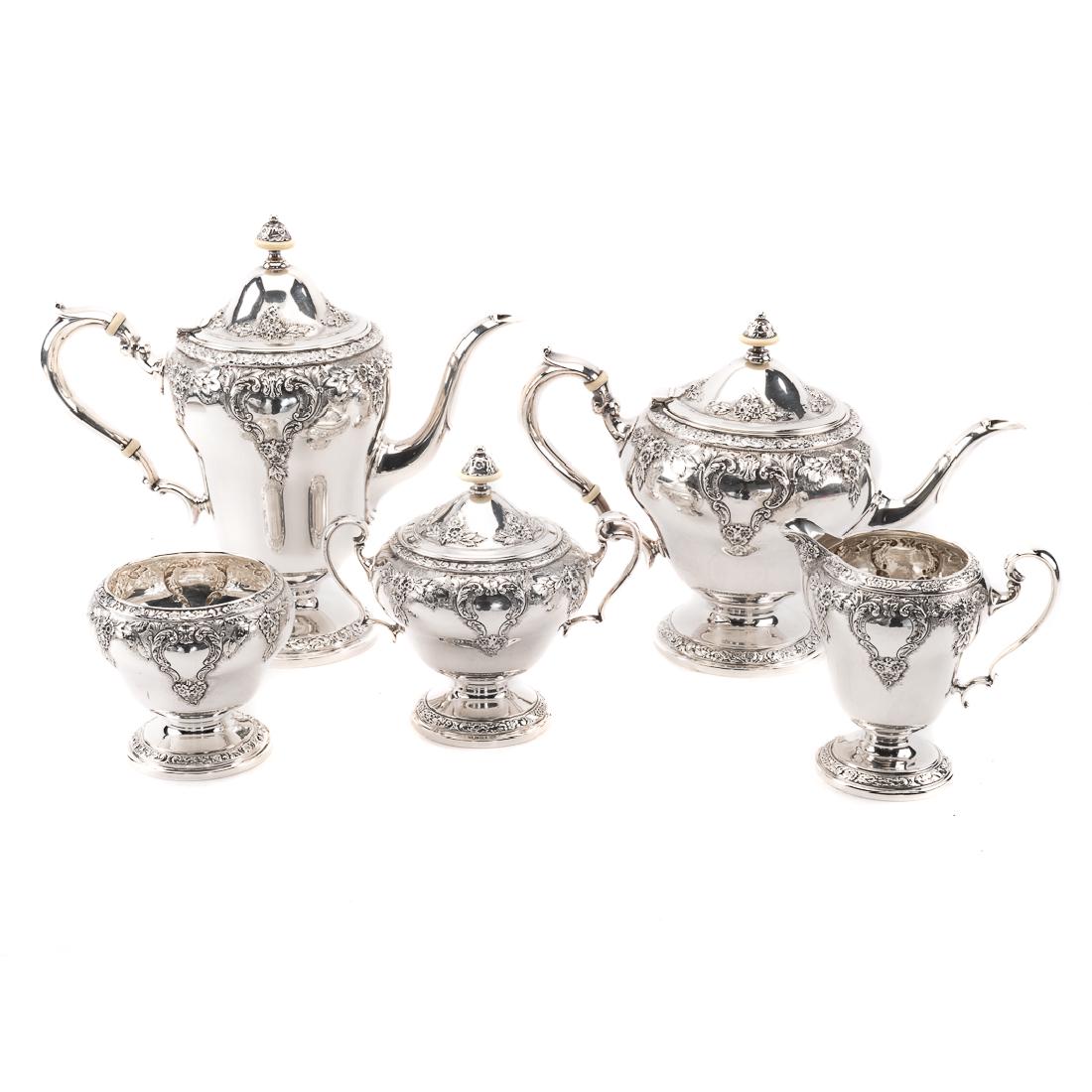 Watson sterling coffee & tea service w/waste bowl (1 of 7)