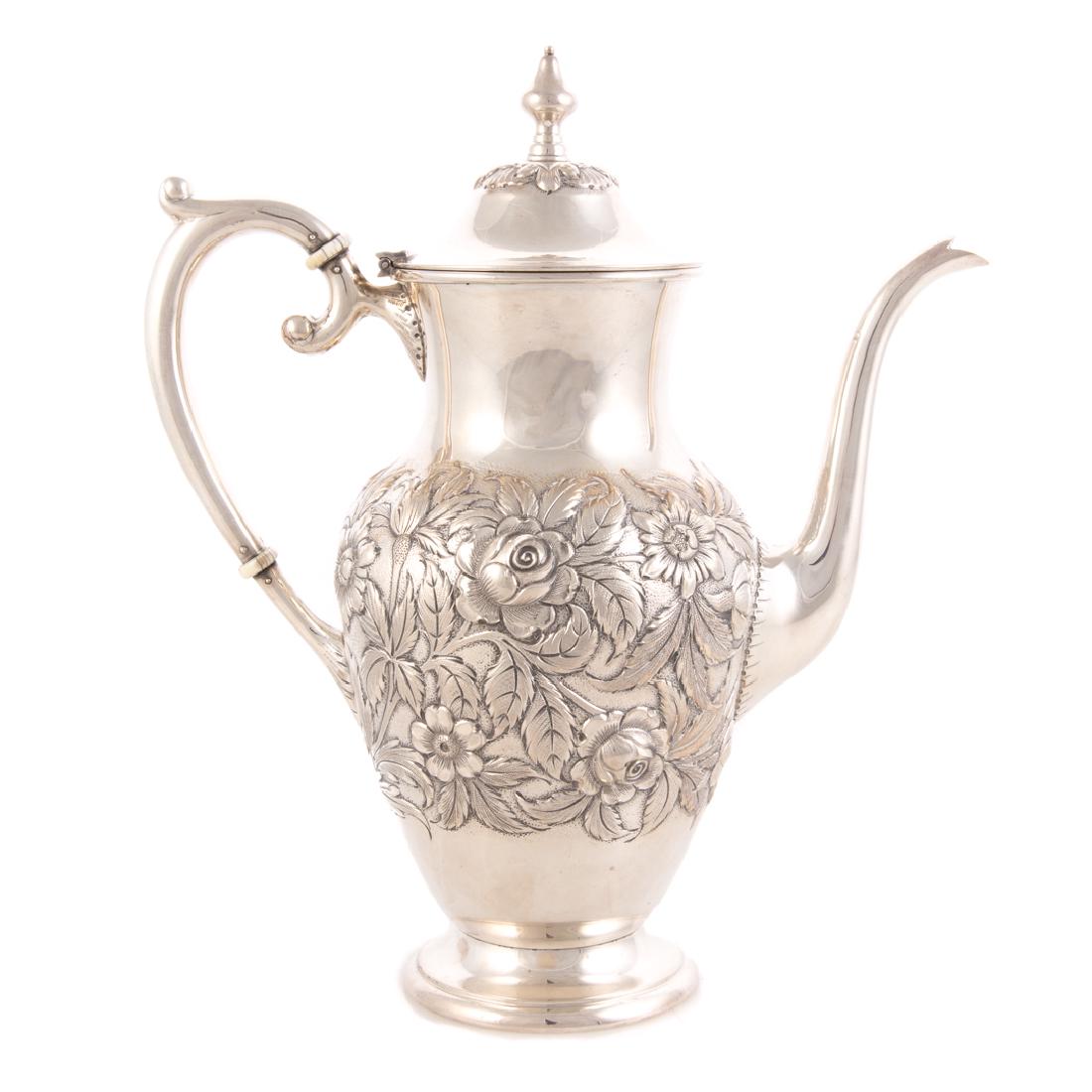 Kirk repousse sterling silver coffee pot (1 of 5)
