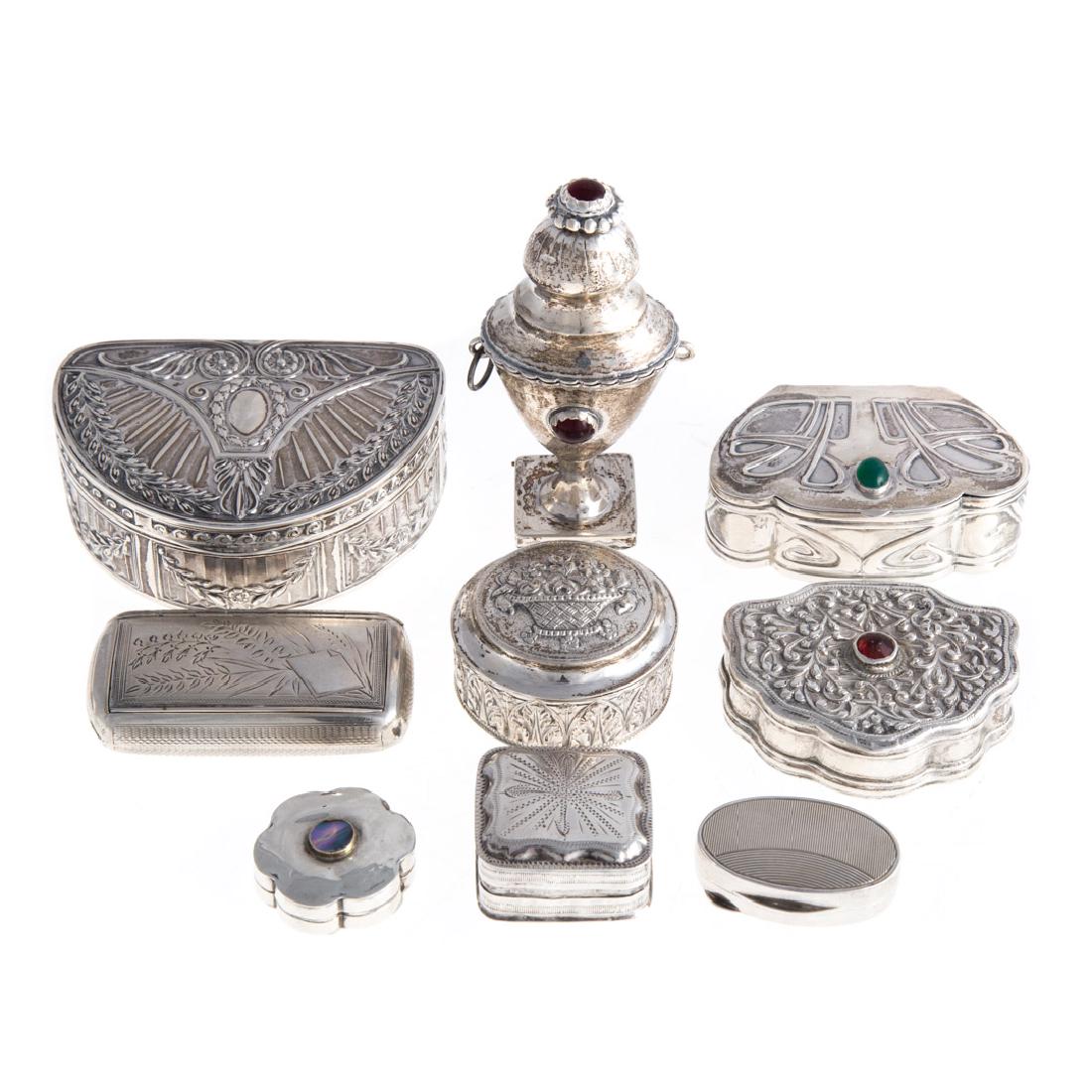 Collection of diminutive decorative silver boxes (1 of 6)