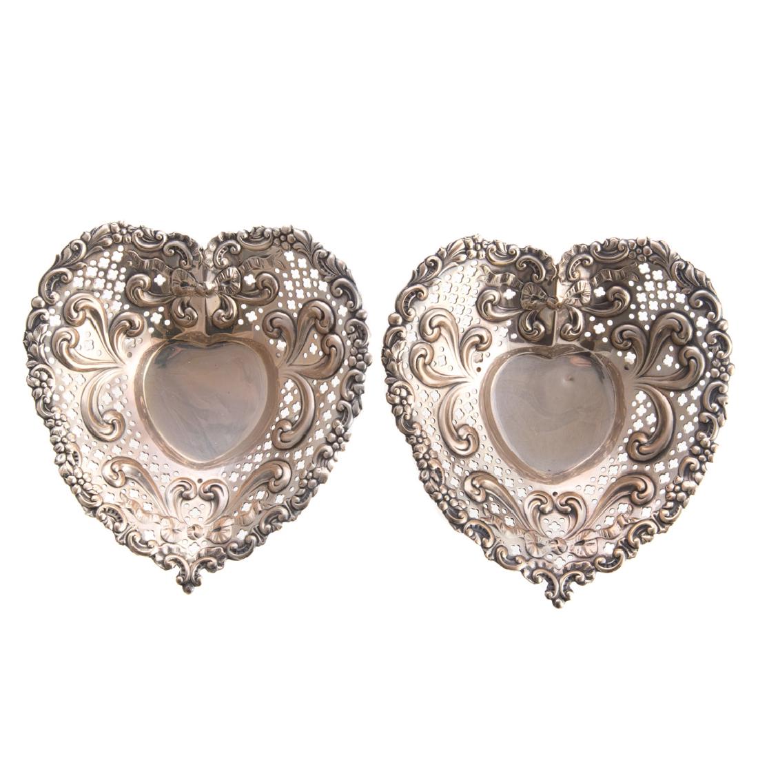 Pair Gorham sterling heart bon bon dishes (1 of 3)