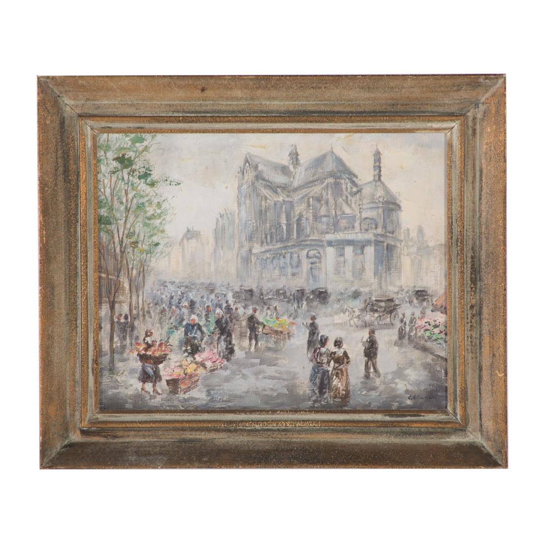 Cesar A. Villacres. "Outside Notre Dame," oil: (Ecuadorian/American, 1880-1941). Oil on canvas, signed "C. Villacr.s.s" lr, 16 x 20 in., framed