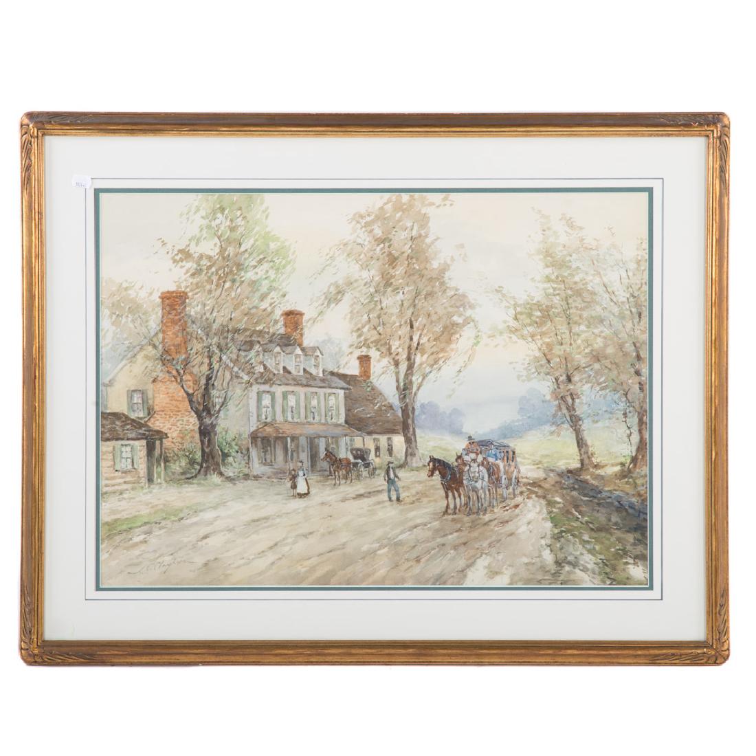 J.C. Claghorn. Arrival at the Inn, watercolor