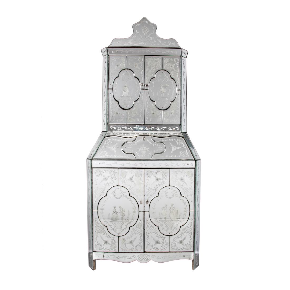 Venetian mirrored glass bookcase secretary (1 of 7)