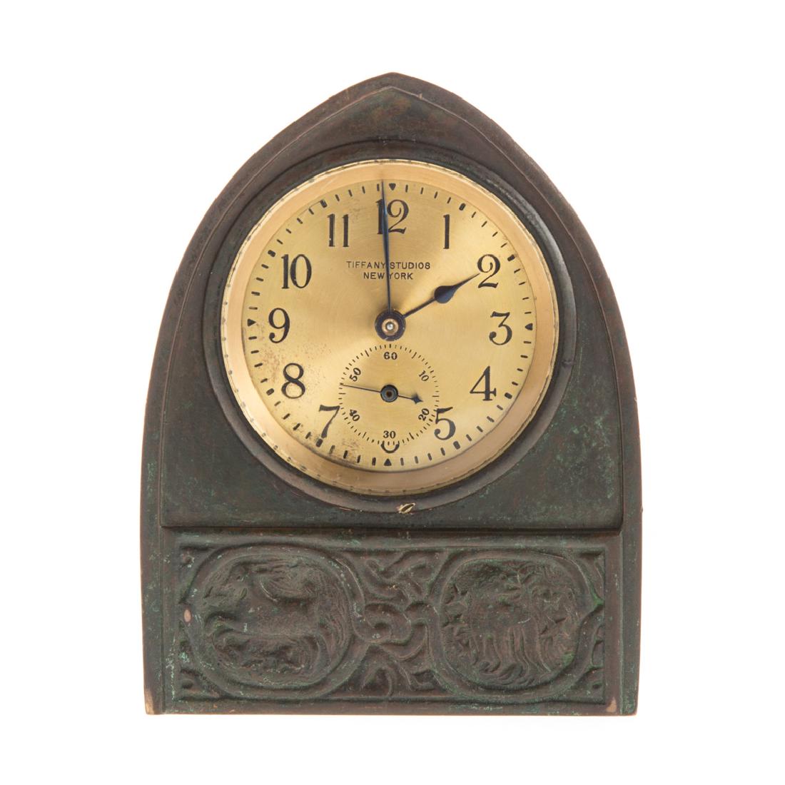 Tiffany Studios bronze "Zodiac" desk clock (1 of 9)