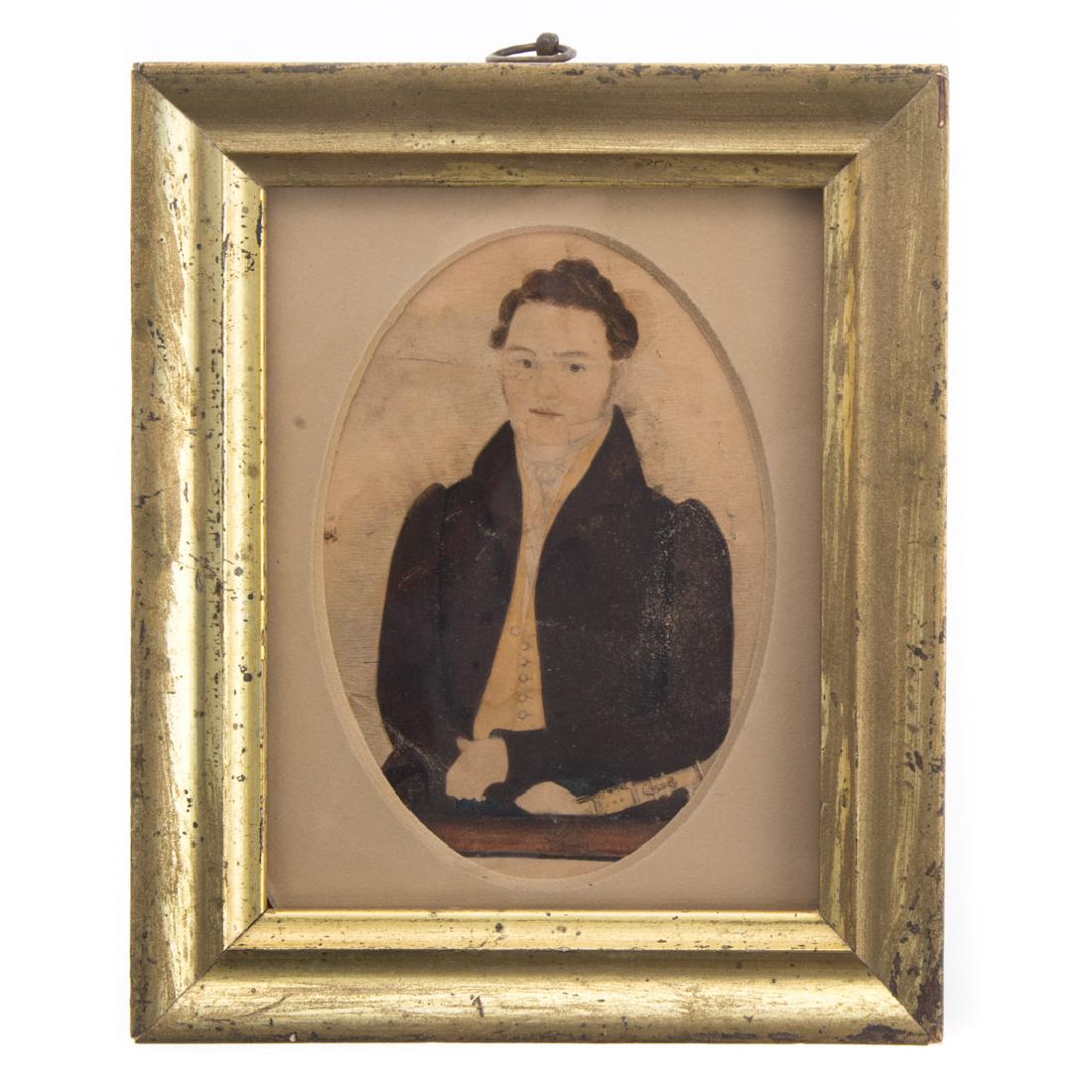 Anglo-Amer. Watercolor portrait of young musician (1 of 3)