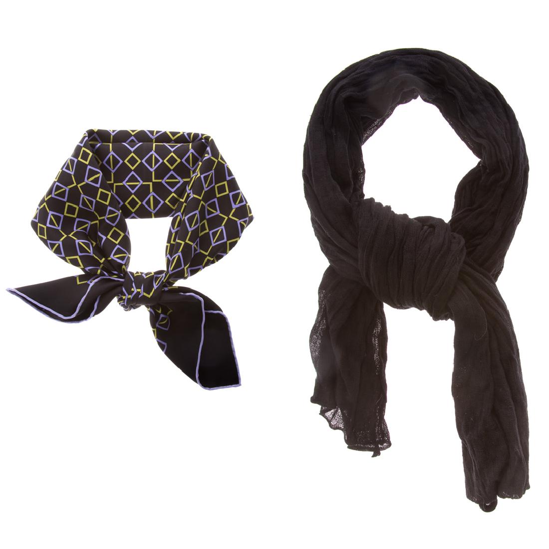 Hermès Silk Geometric Scarf 70 & Blk Cotton Scarf (1 of 9)