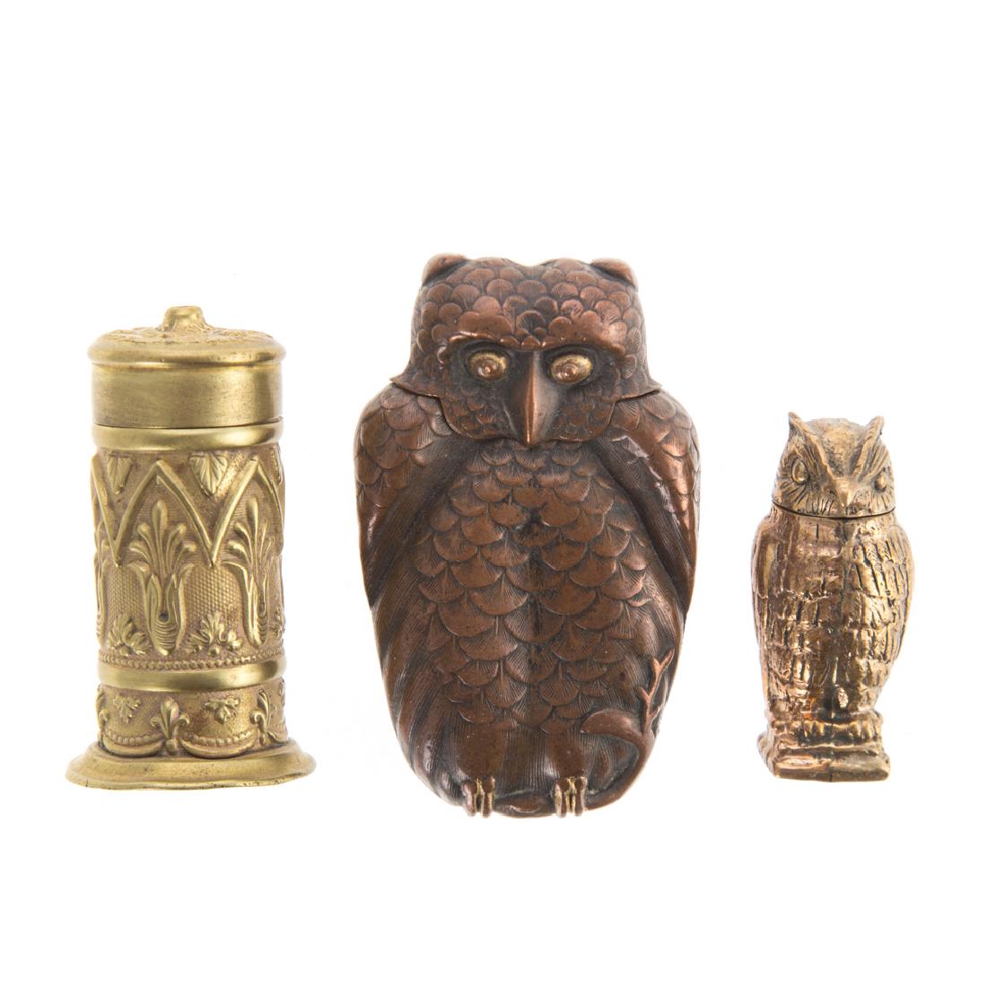 Two owl match safes and brass match safe combo (1 of 5)