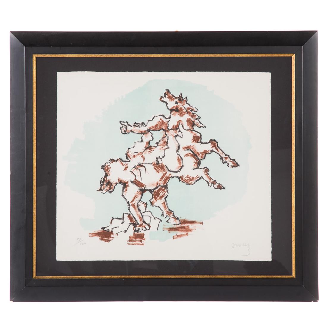 Jacques Lipchitz. "Rearing Horse," lithograph: (Lithuanian, 1891-1973). Ed. 57/100, pencil signed "Lipchitz," lr, 22 1/2 x 25 1/2 in., framed