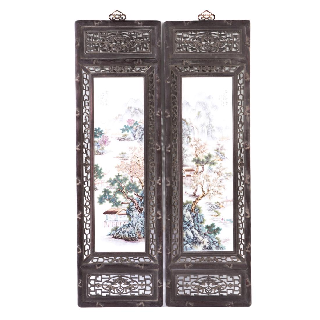 Pair Chinese porcelain landscape plaques (1 of 7)