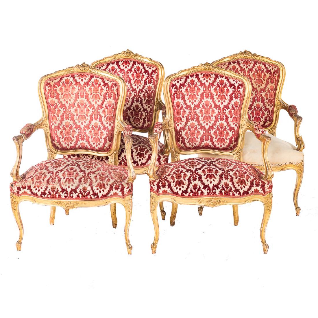 Four Louis XV style giltwood fauteuils (1 of 5)