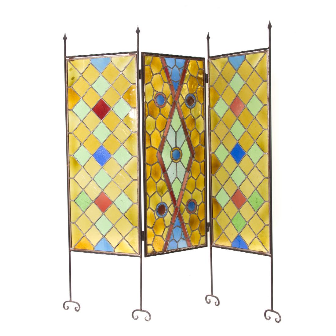Contemporary stained-glass three panel screen (1 of 7)