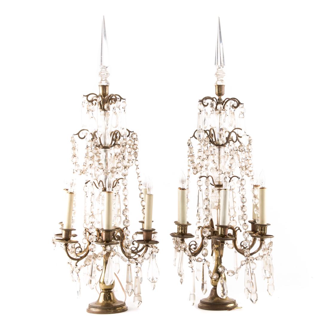 Pair Louis XV style brass and glass candelabra (1 of 6)