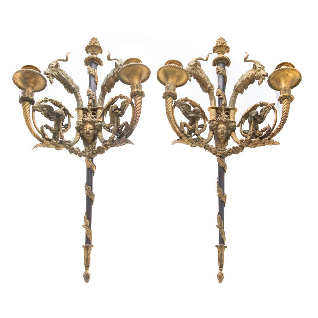 Pair French Empire style bronze two light sconces (1 of 4)