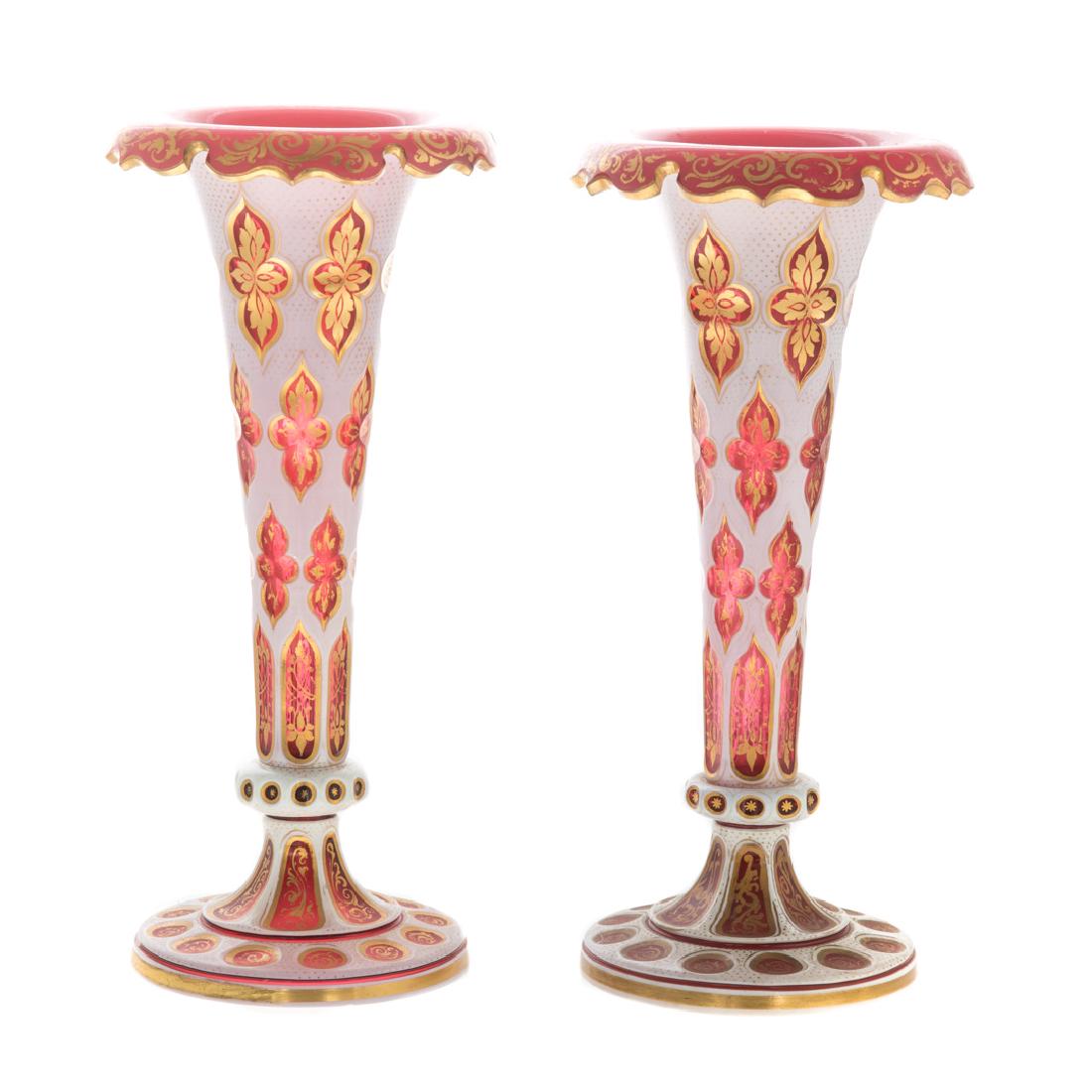 Pair Bohemian calcite cut to ruby glass vases (1 of 4)