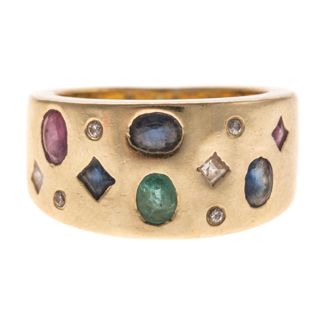 A Lady's 18K Multi Stone Wide Band (1 of 4)