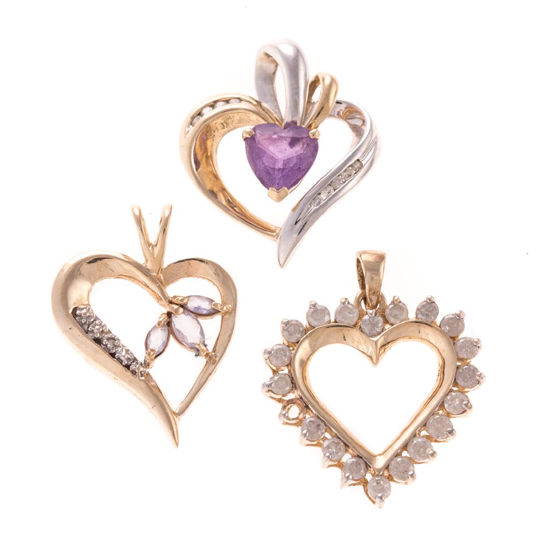 A Trio of Lady's Diamond & Gemstone Heart Pendants (1 of 6)