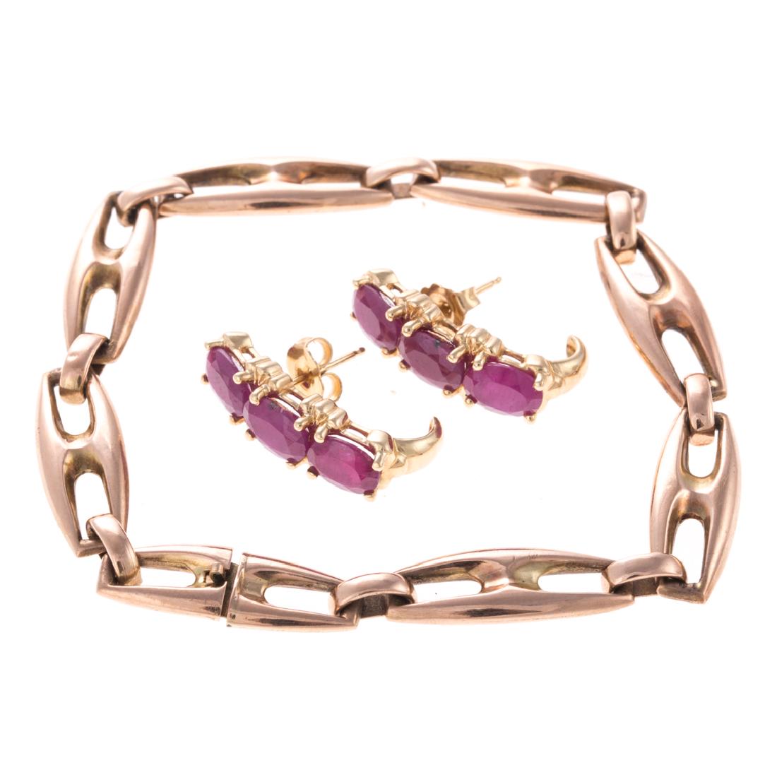 A Pair of Ruby Earrings in 14K & Vintage Bracelet (1 of 5)