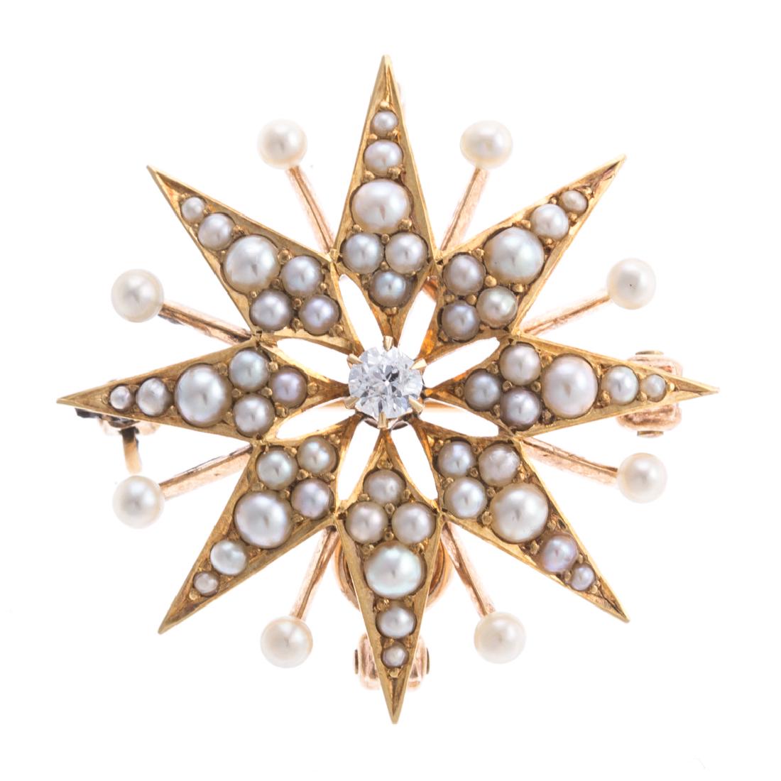 A Lady's Seed Pearl & Diamond Starburst Pin (1 of 4)