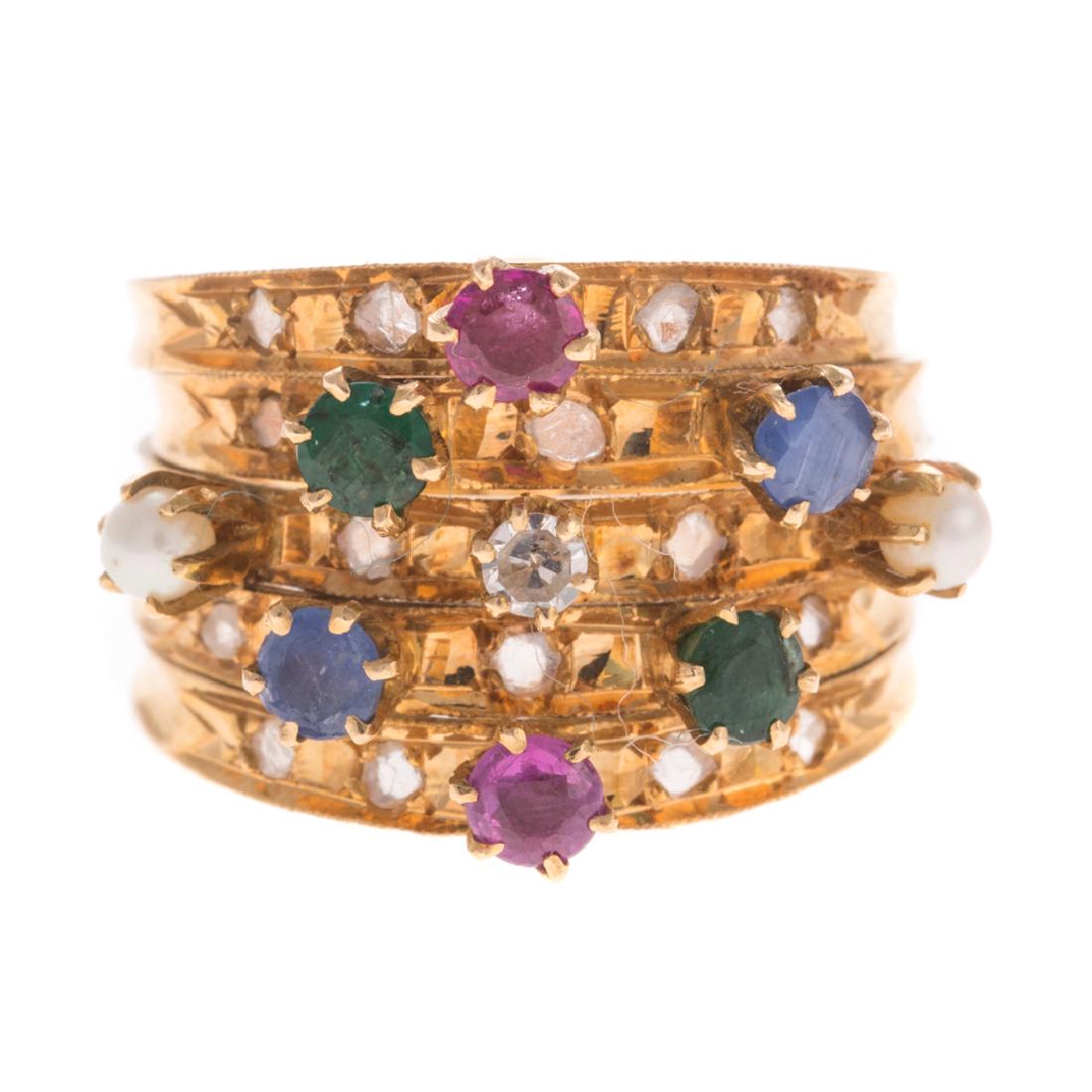 A Lady's 18K 5 Row Diamond & Gemstone Band (1 of 5)