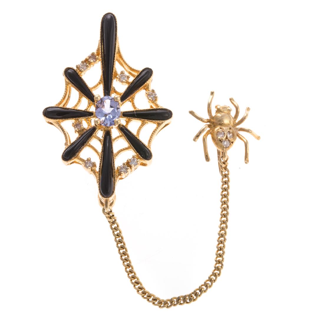 A Spider Web Pin with Diamonds & Tanzanite in 18K (1 of 4)
