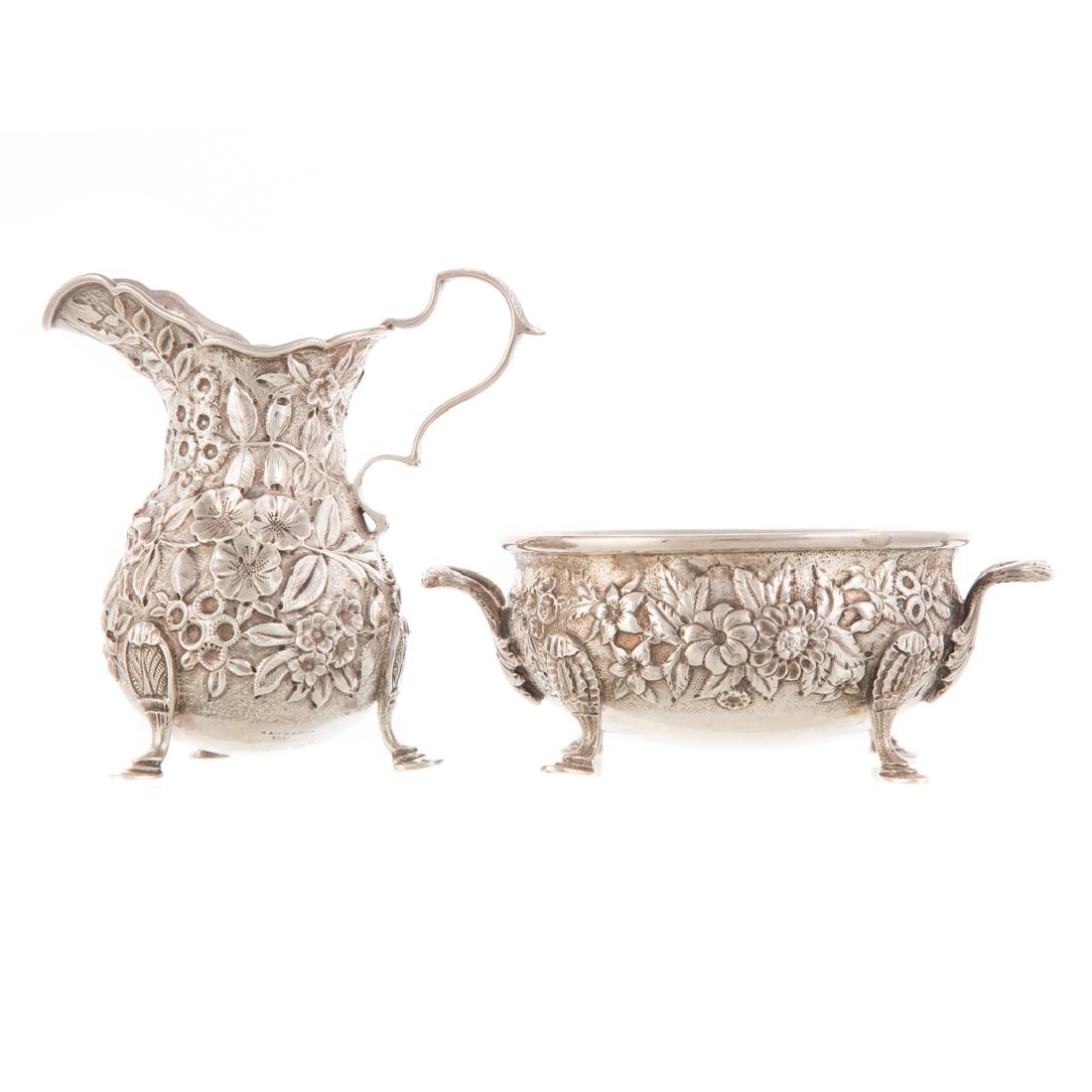 Kirk repousse sterling sugar bowl & creamer (1 of 7)