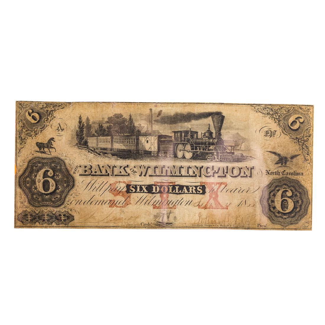 [US] $6 Bank of Wilmington,NC Sept 10 1855 Fine (1 of 2)