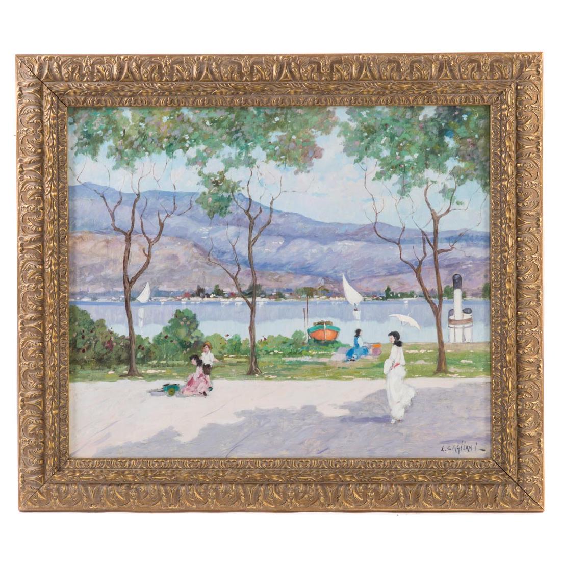 Luigi Cagliani. River Landscape with Figures, oil (1 of 3)