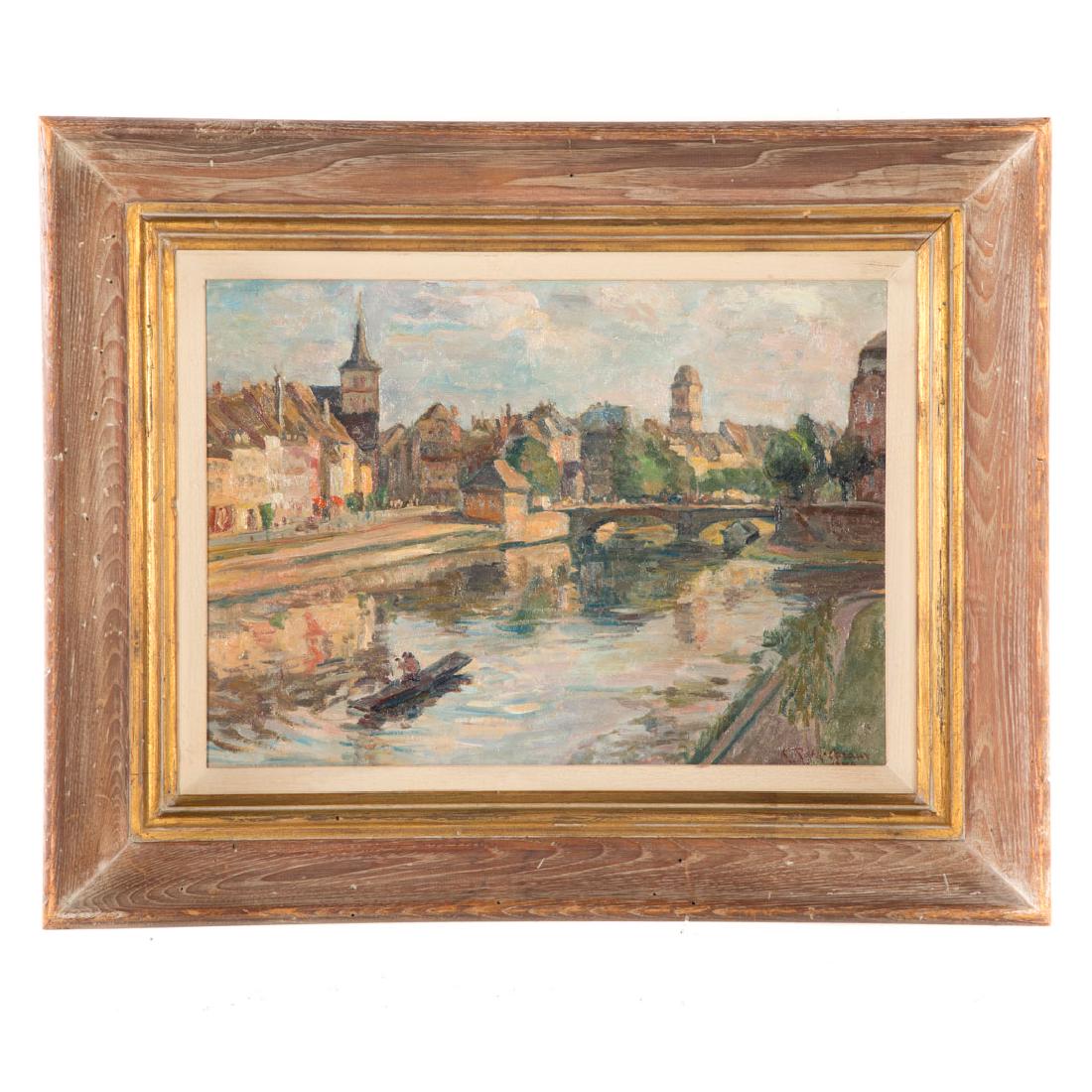 Karl Roth Coraux. View of a French Village, oil: (1903-1978). Oil on canvas, signed and dated "K. Roth-Coraux, 1949" lr, 13 x 18 in., framed