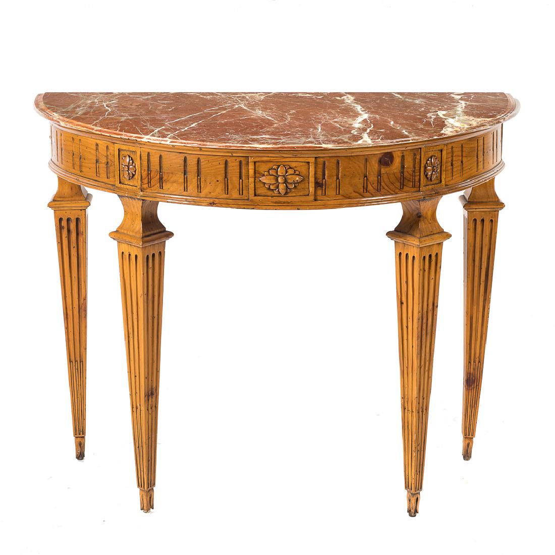 Louis XVI style pine marble top console table, (1 of 6)