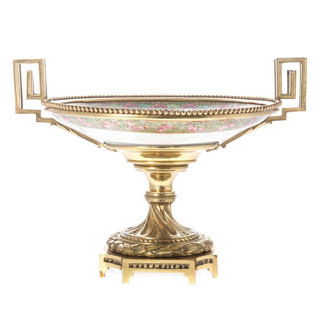 Chinese Export porcelain & brass compote (1 of 4)