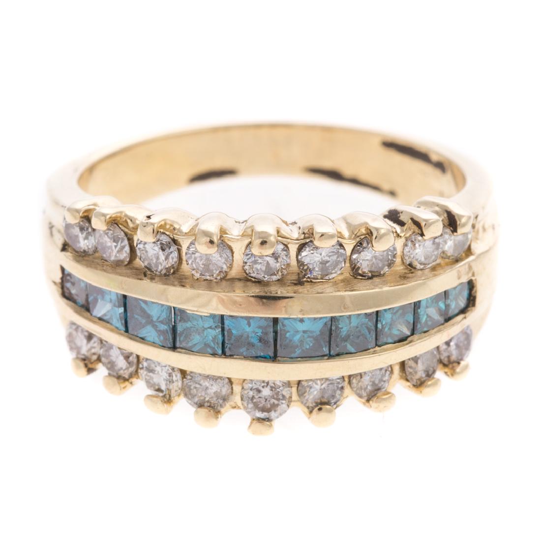 A Lady's Blue and White Diamond Ring 14K Gold (1 of 4)