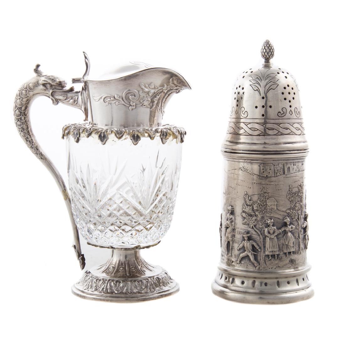 Sterling silver mounted cut glass syrup pitcher (1 of 5)