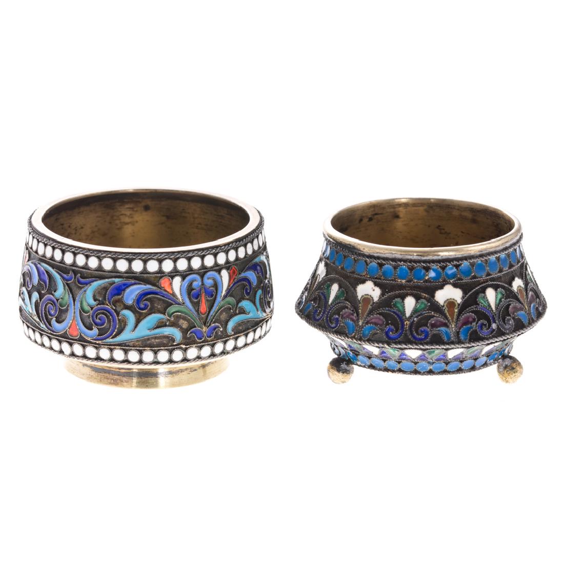 2 Russian cloisonne enamel gilt silver salts (1 of 4)