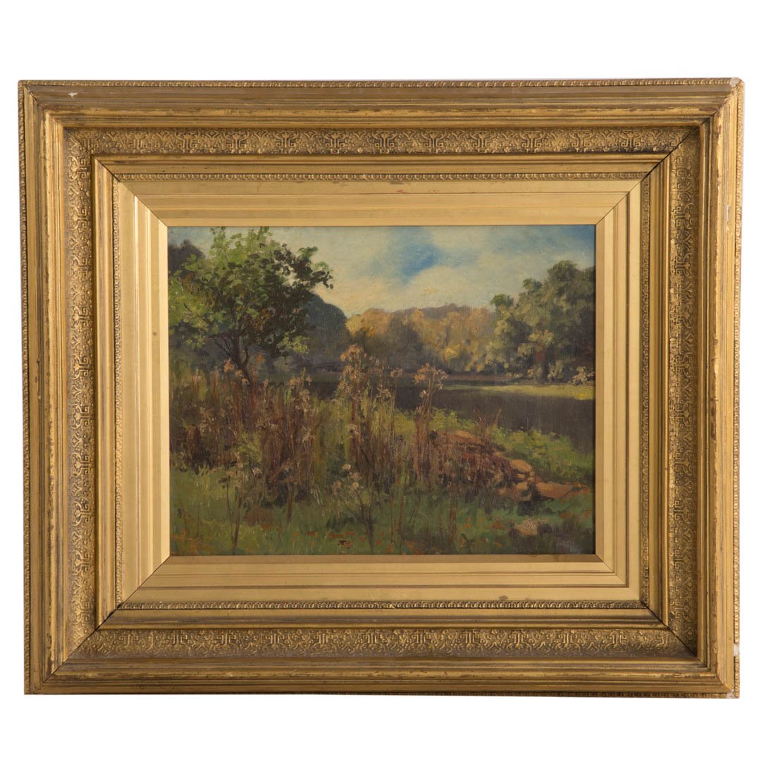 Leon Broquet. Quiet Spot by the Lake, oil: Esperance Leon Broquet (French, 1869-1935). Oil on canvas, signed "E. Broquet" lr, 15 x 18 in., framed