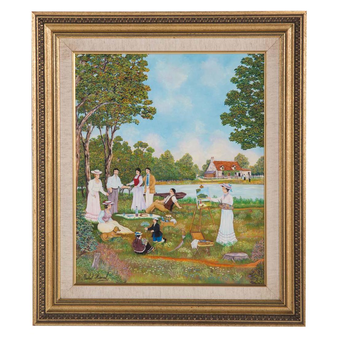 Michel Hermel. "La Famille au Bord de L'Eau," oil (1 of 5)