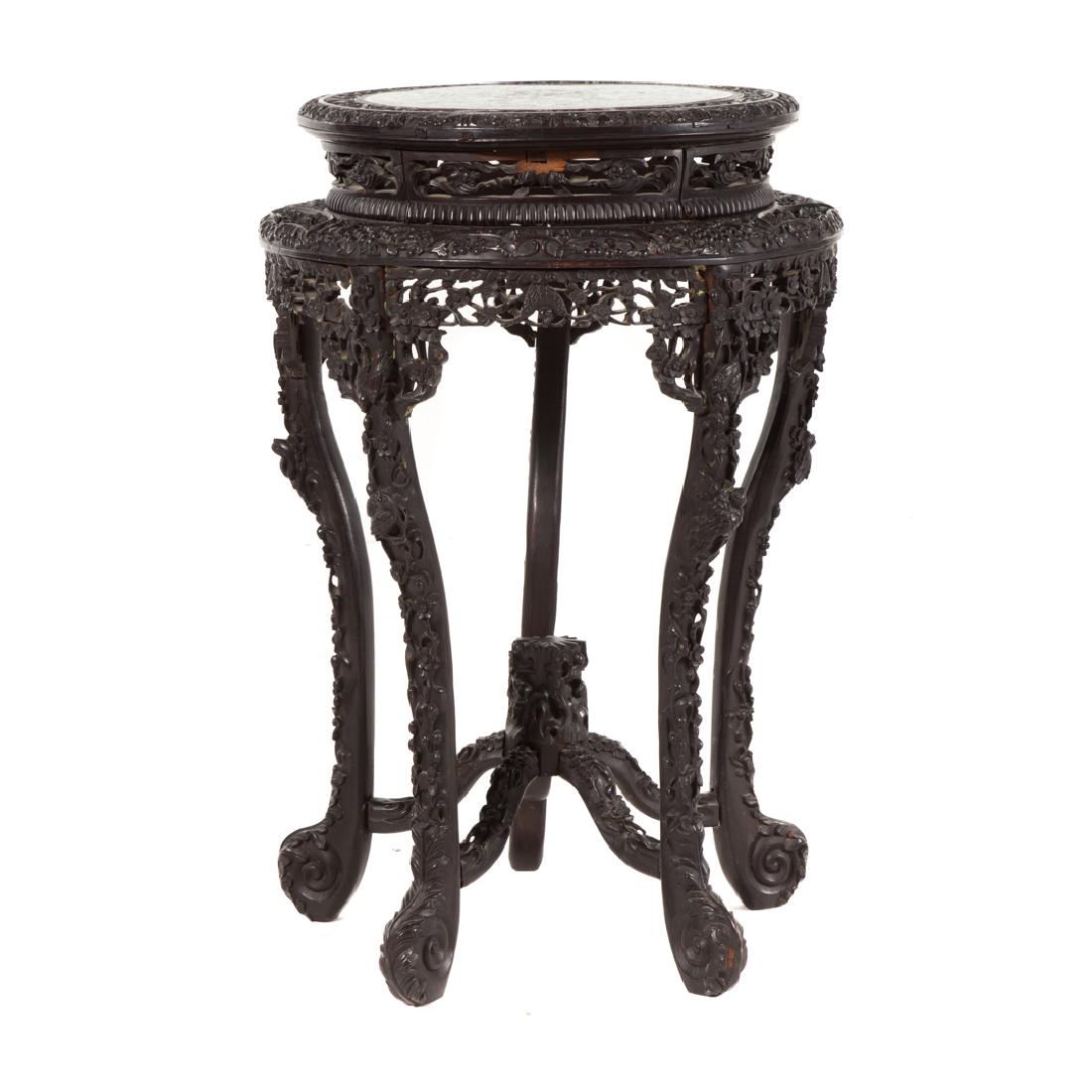 Chinese Export rosewood & porcelain stand (1 of 7)