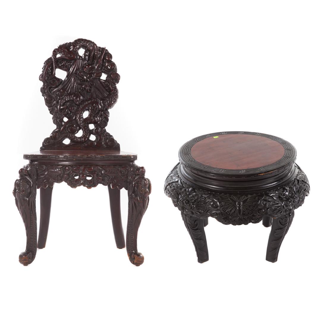 Chinese carved hardwood dragon side chair (1 of 6)