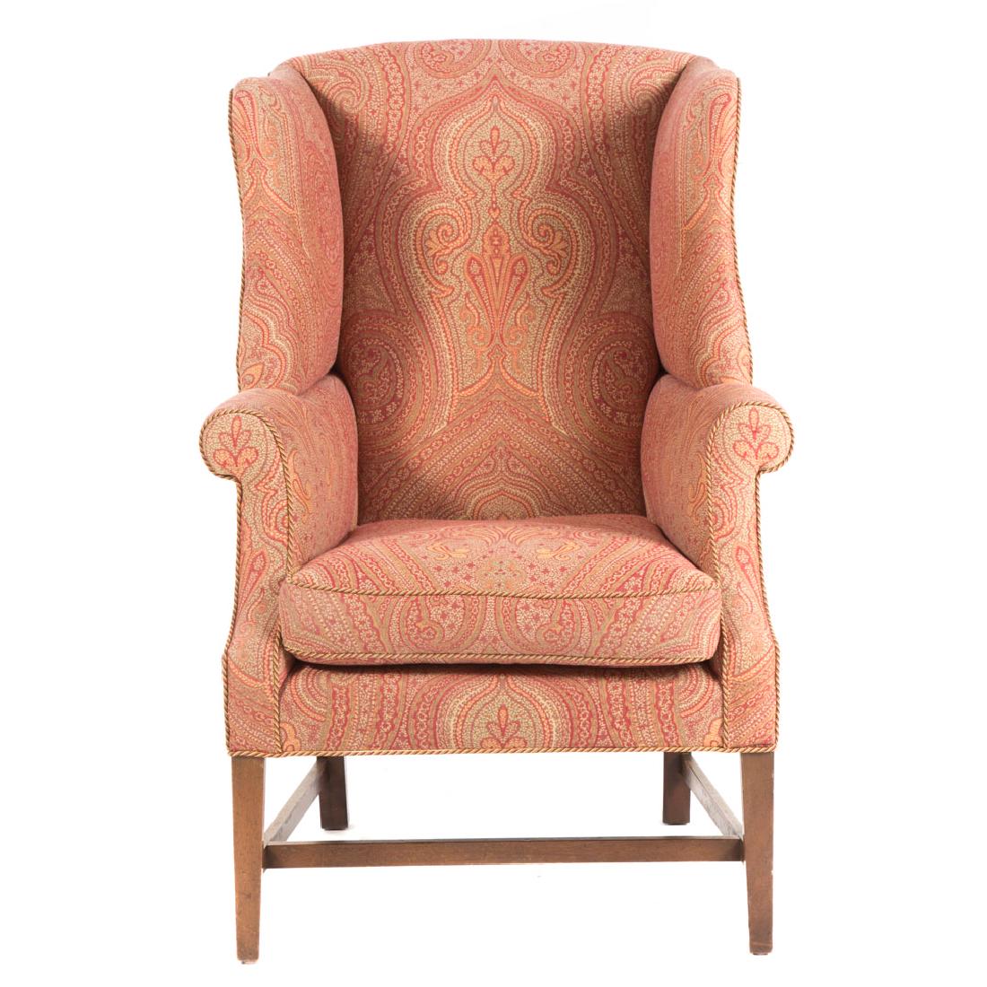 Federal style mahogany upholstered wing chair (1 of 5)