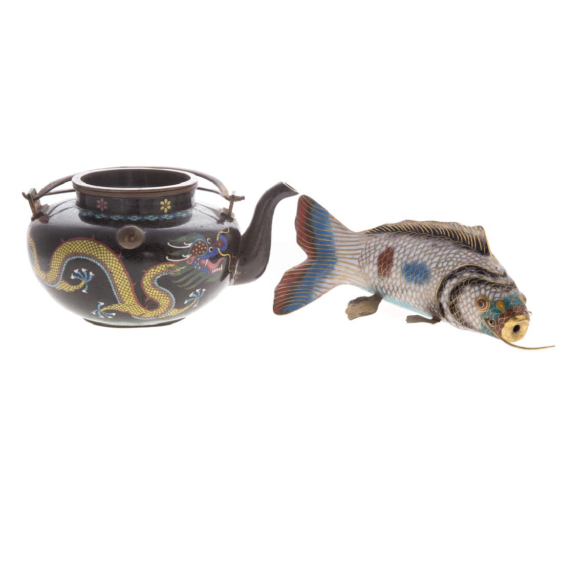 Chinese cloisonne enamel carp and teapot (1 of 5)