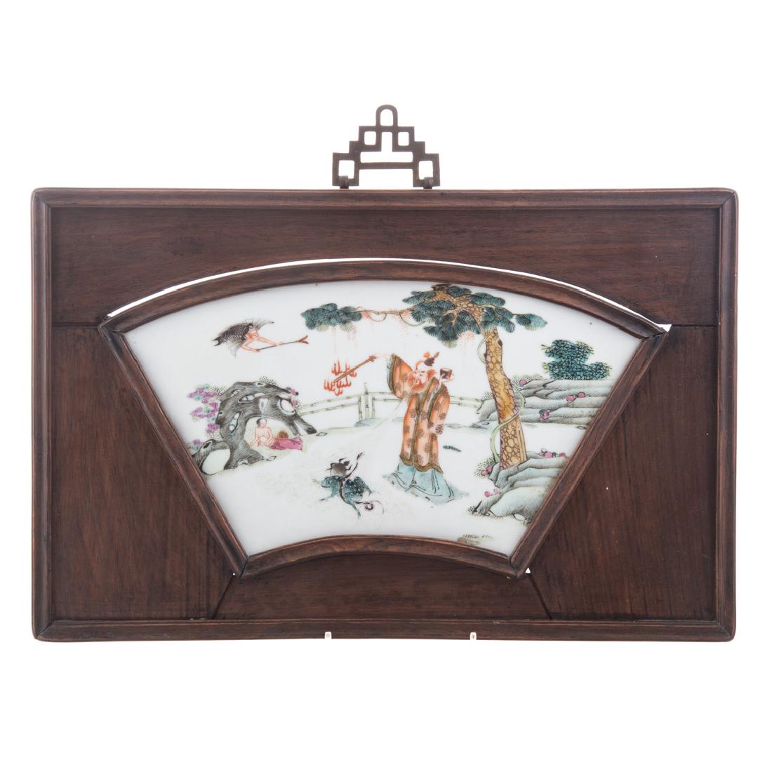 Chinese porcelain plaque set in rosewood frame (1 of 3)
