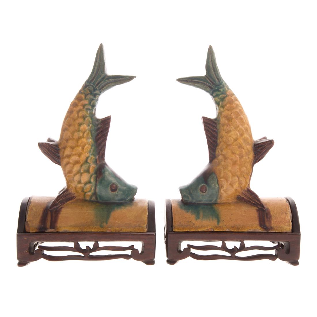 Pair Chinese glazed terracotta fish roof tiles (1 of 5)