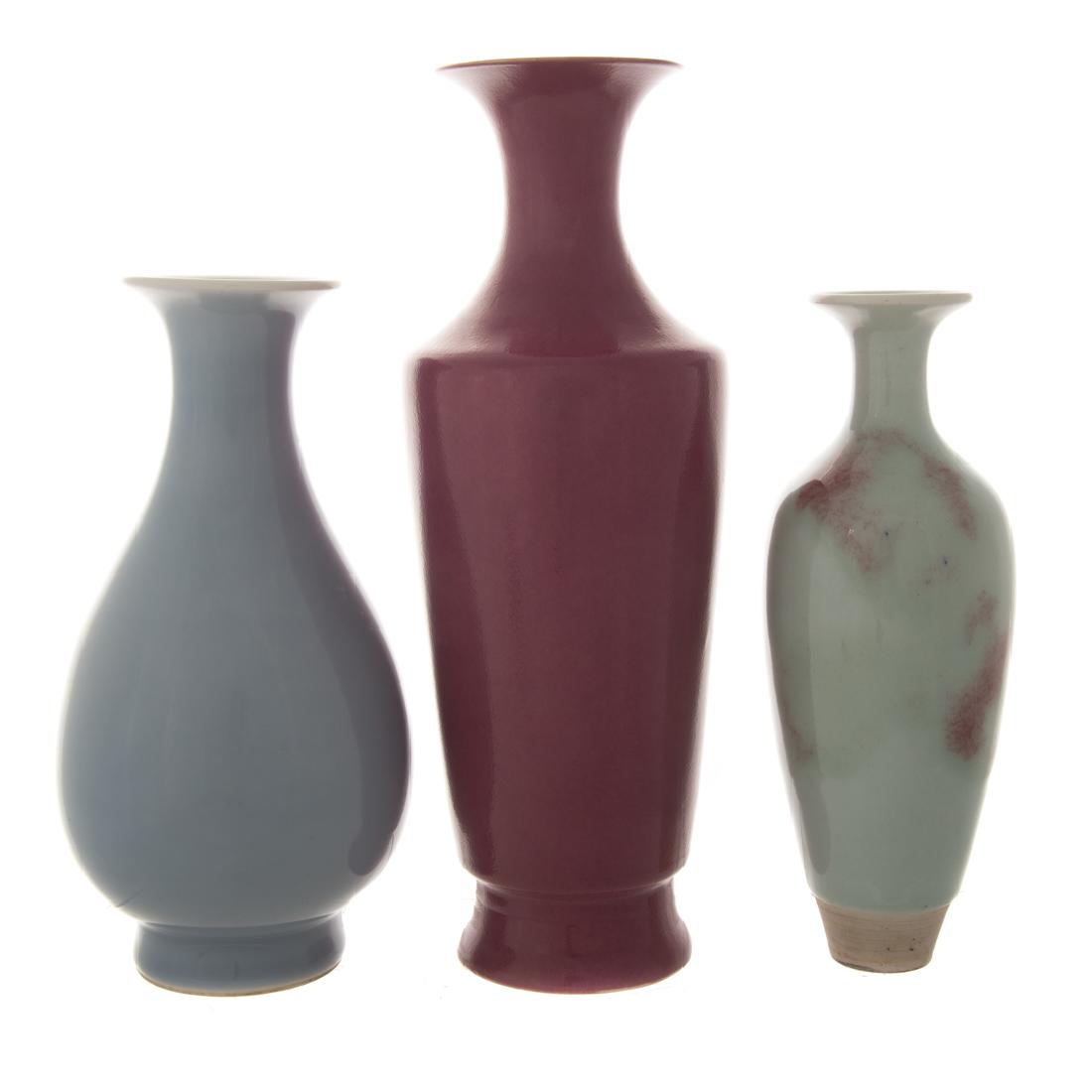 Three Chinese monochrome porcelain vases (1 of 6)