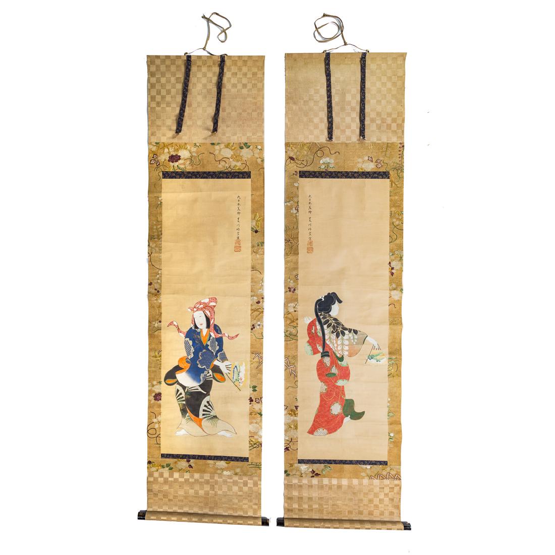 School of Moronobu, two painted scrolls (1 of 7)