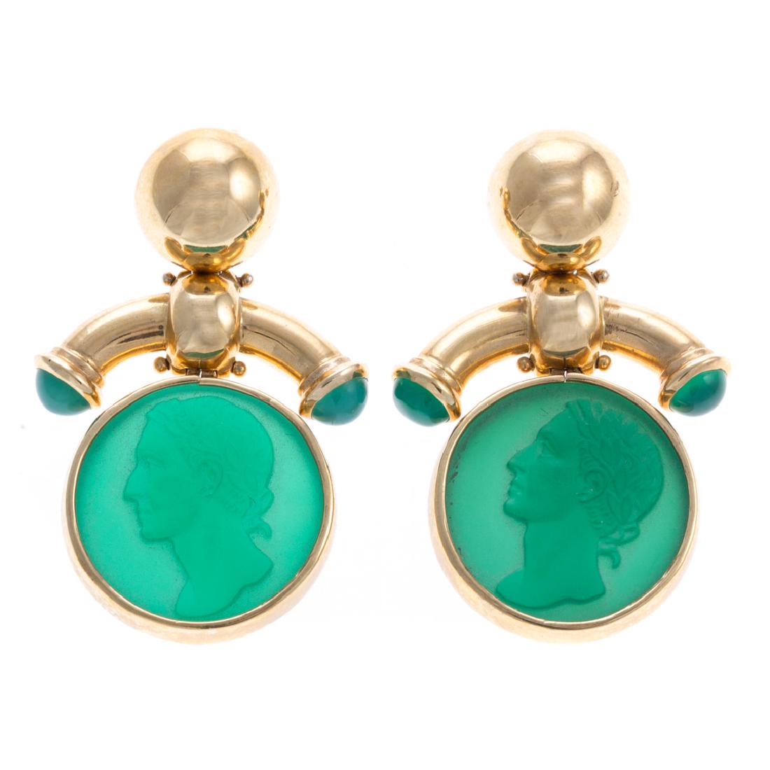 A Pair of 18K Green Intaglio Earrings (1 of 4)