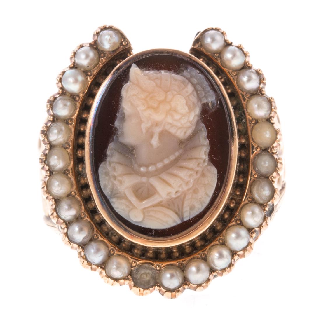 A Victorian Cameo Seed Pearl Horseshoe Ring (1 of 5)