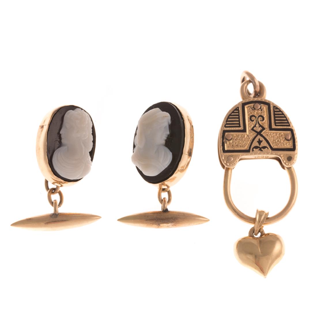 A Victorian Pendant with Cameo Cufflinks in 14K (1 of 5)