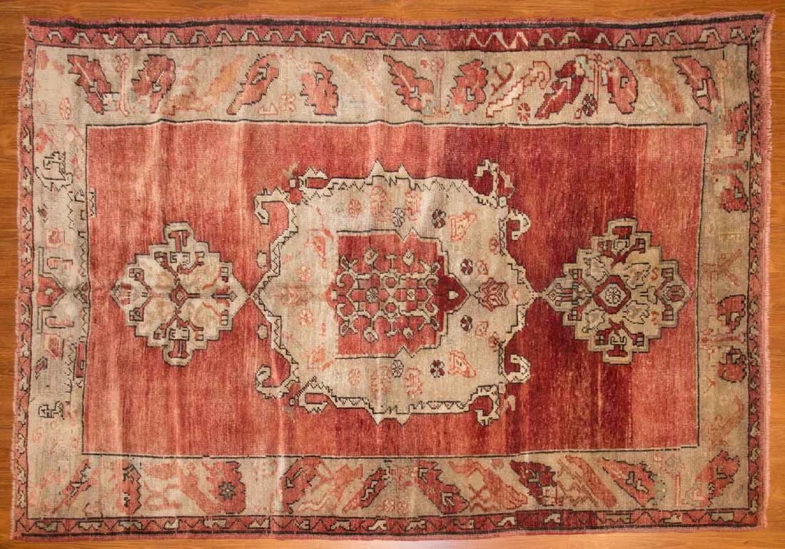 Antique Oushak rug, approx. 4.6 x 6.8: Turkey, circa 1930