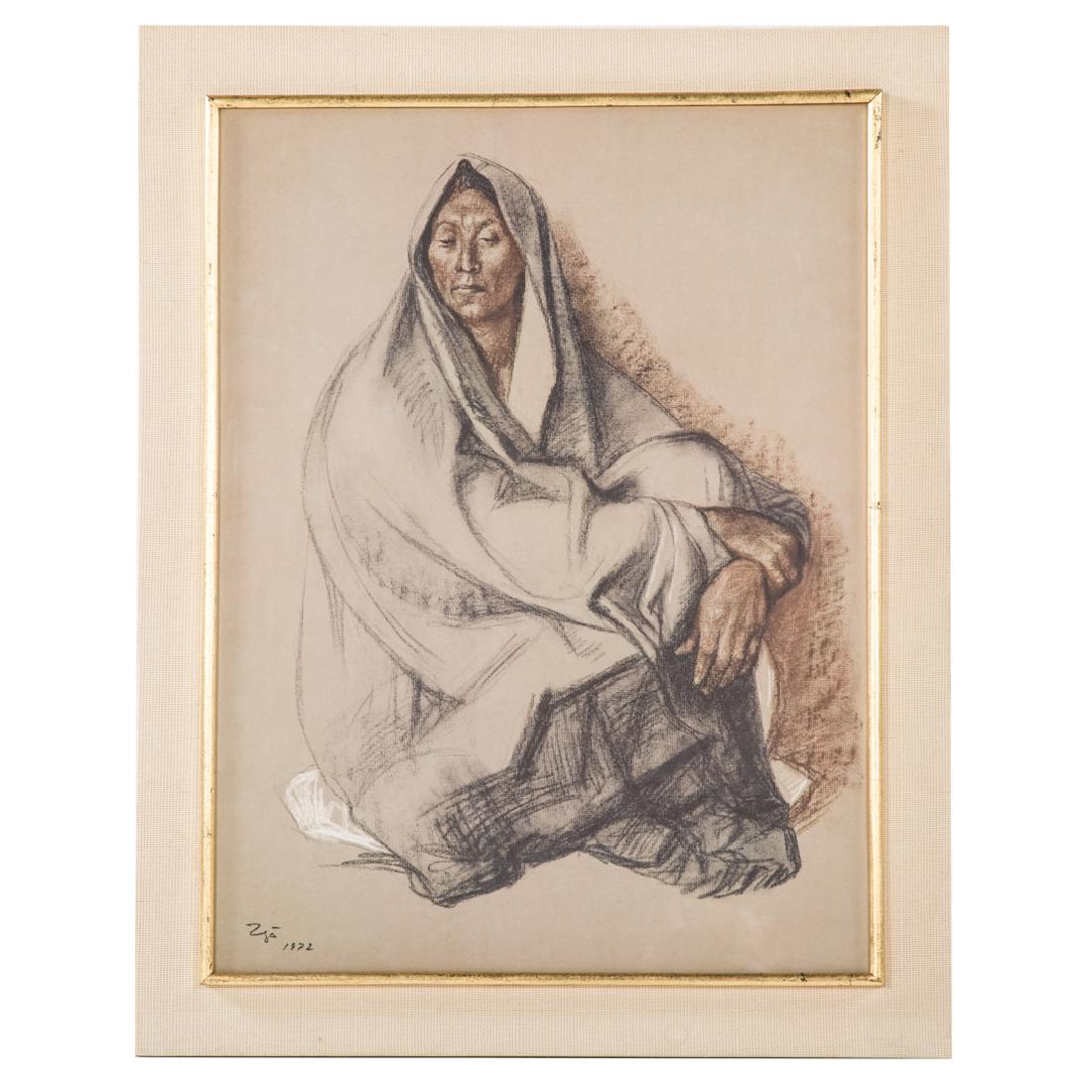 Francisco Zuniga. "Seated Woman with Shawl," litho (1 of 4)