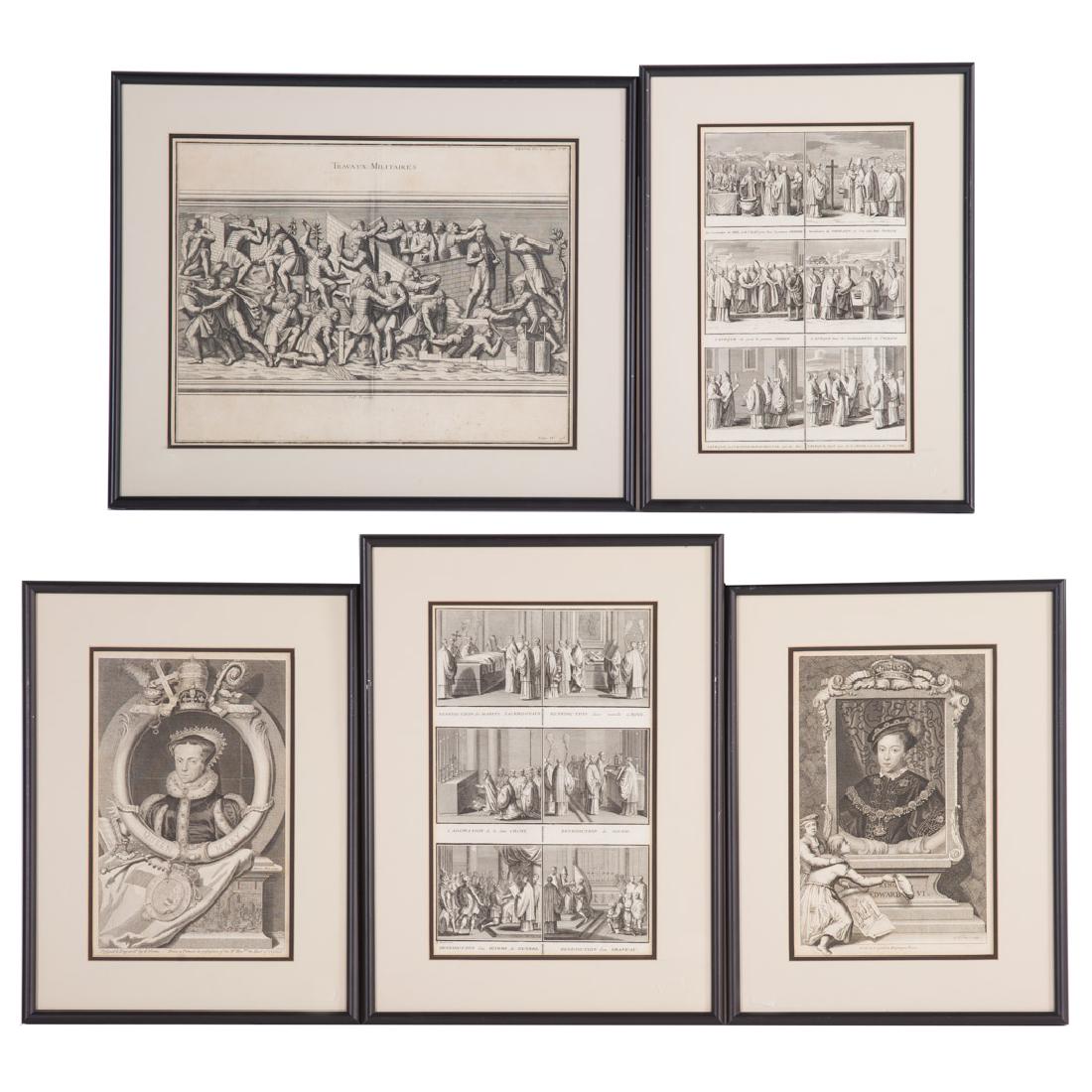 2 George Vertue Engravings & 3 French Engravings (1 of 6)